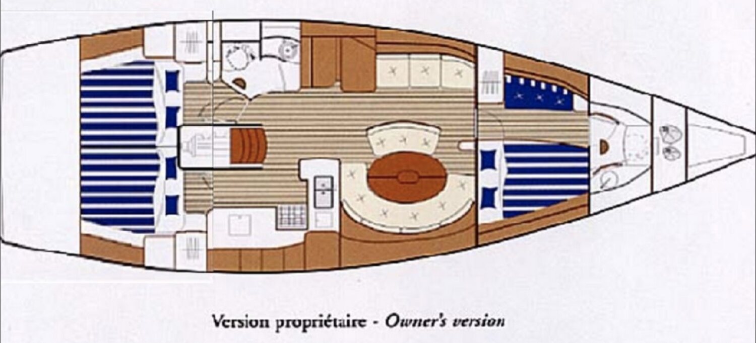 Plan d'aménagement de Vagabond — version propriétaire, 2 cabines arrière